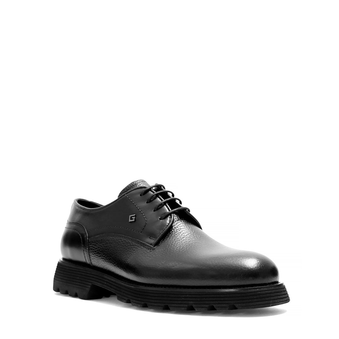 Men’s Black Leather Lace-Up Dress Shoes with Lug Sole (406-4415)