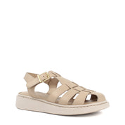 Damen Leder Sandalen Beige mit Verstellbarer Schnalle (366-28216)