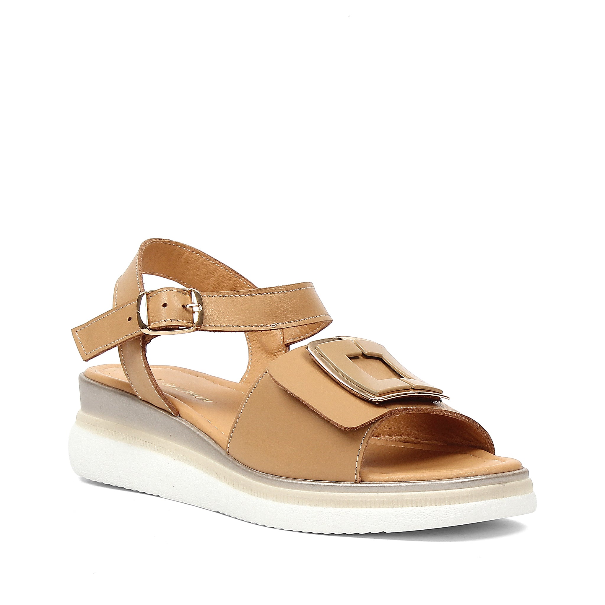 Women’s Nude Leather Velcro Strap Platform Sandals (789-42106)