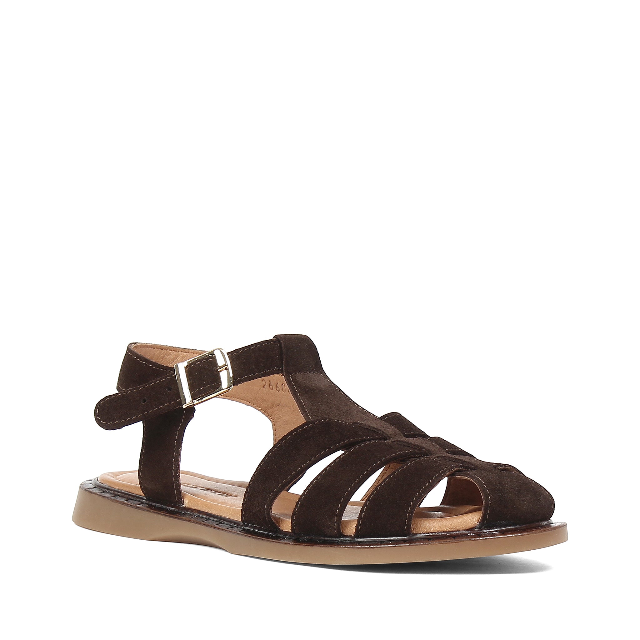 Women's Brown Suede Leather Sandals with Adjustable Buckle (541-23071)