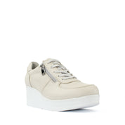 Women's Beige Leather Wedge Sneakers with Zipper (115-162)