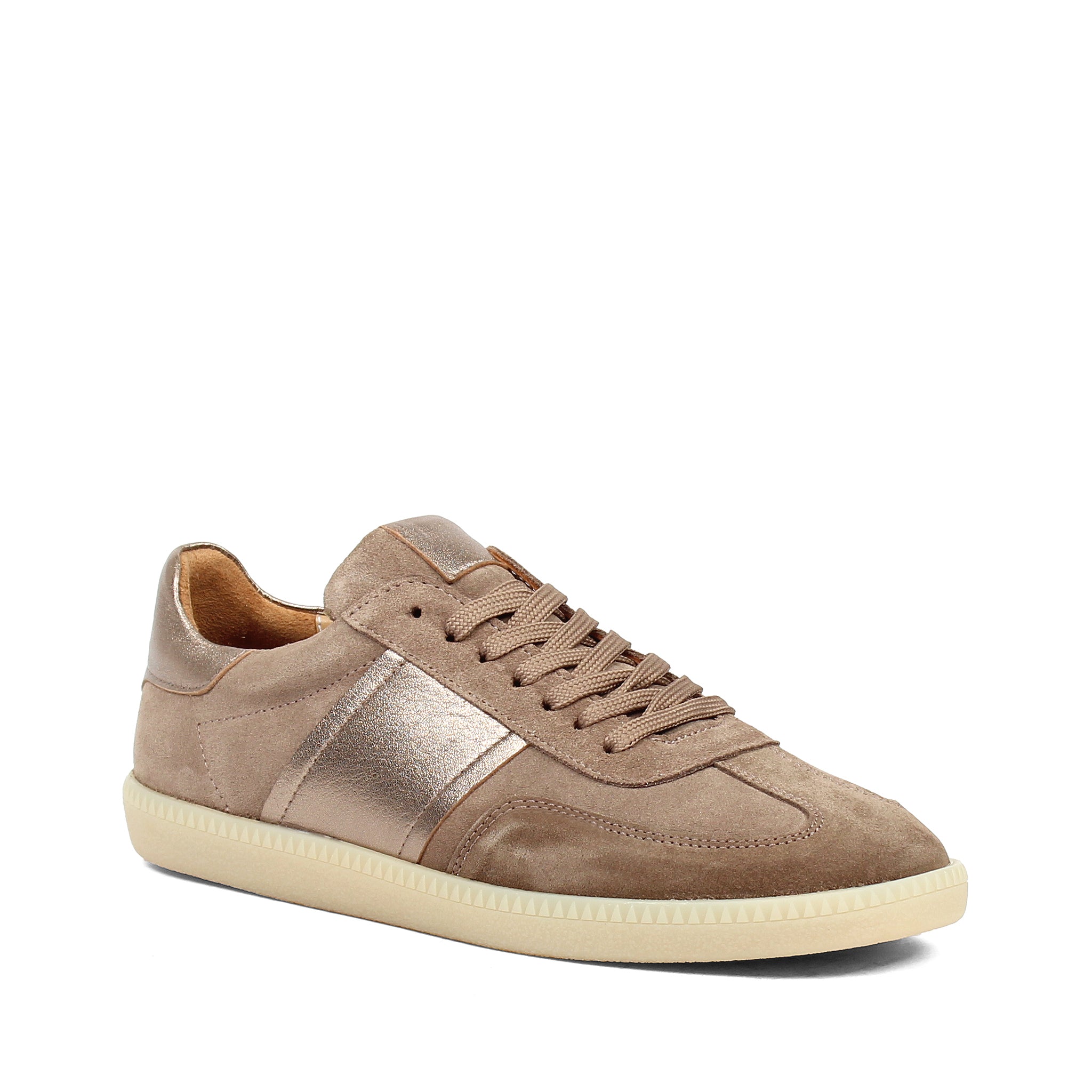 Damen Sneaker aus Wildleder in Taupe mit Metallic-Details (115-20622)