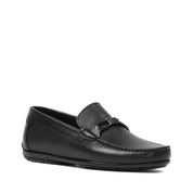 Men’s Black Leather Slip-On Loafers with Buckle Accent (606-2409)