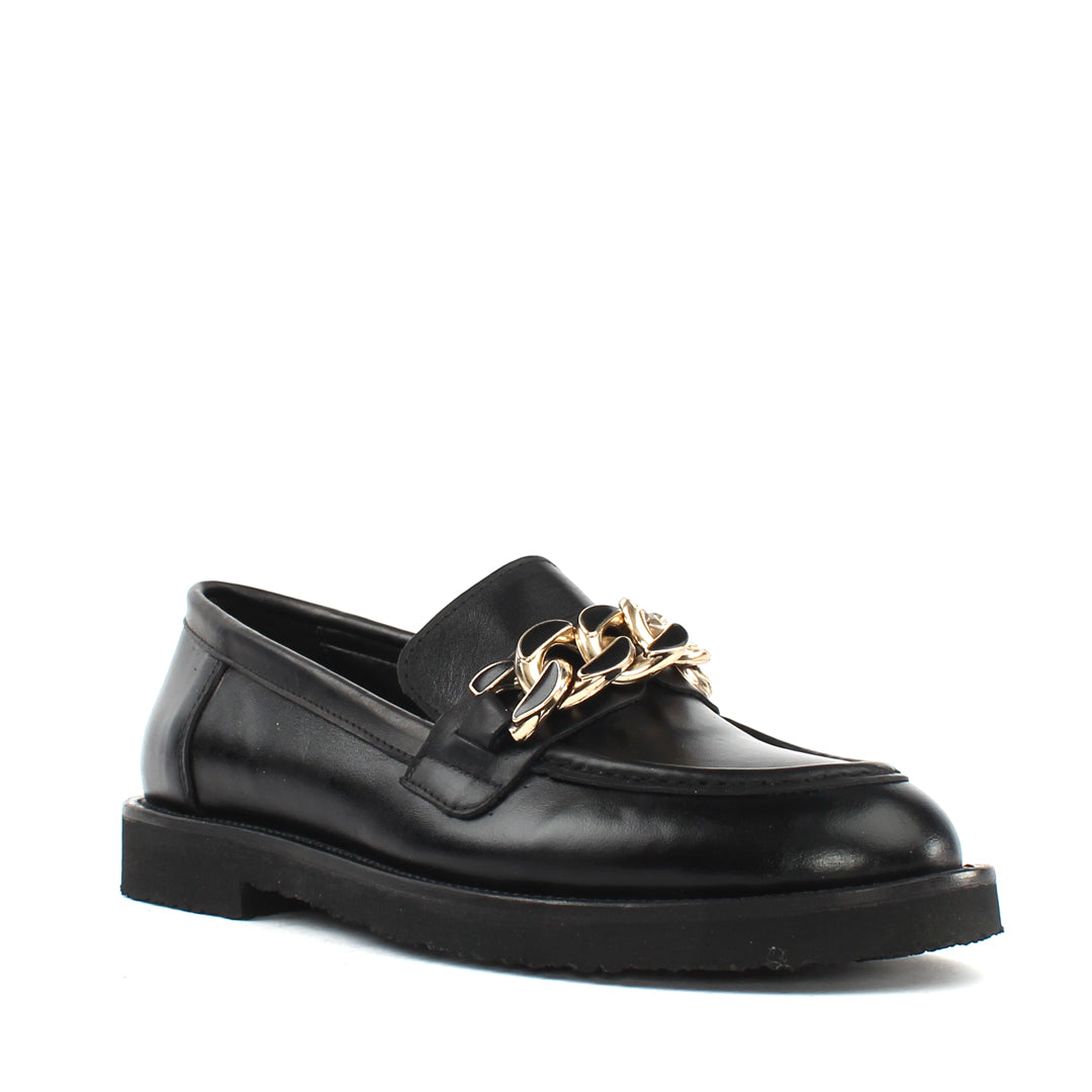 Women's Black Leather Loafers (029-20140)