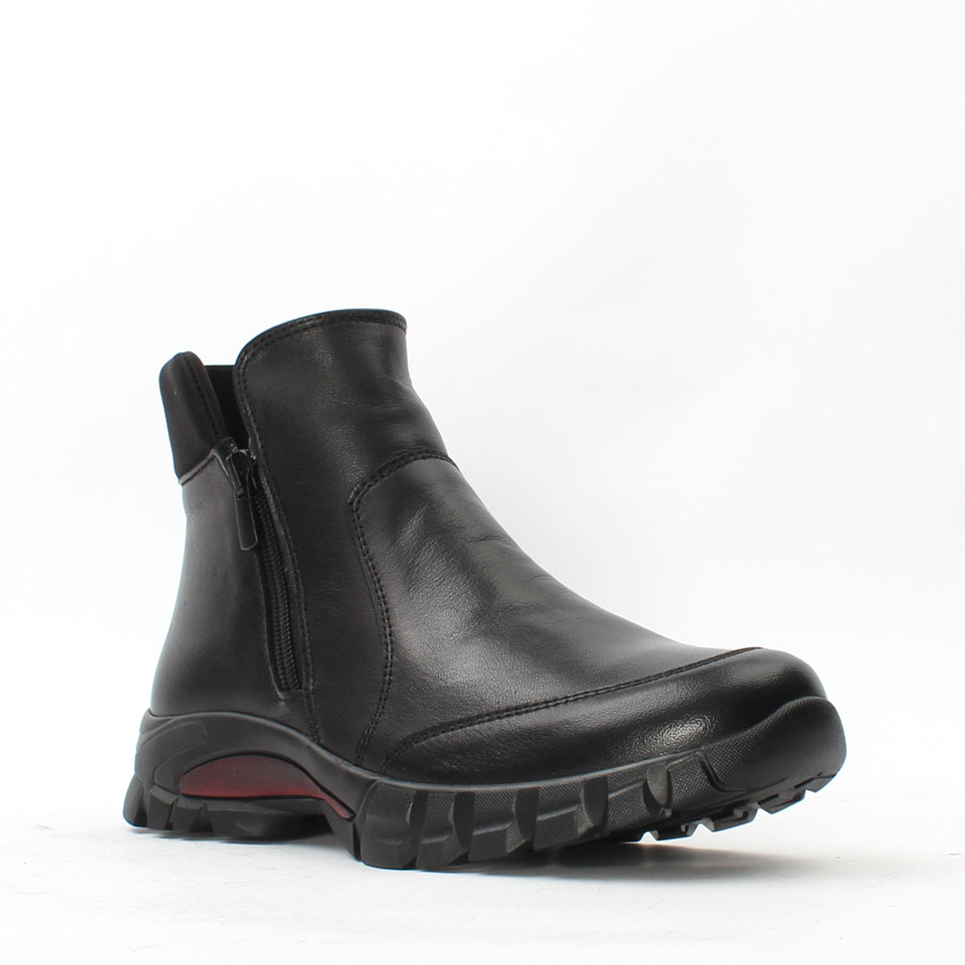 Damen Schwarze Leder-Stiefeletten mit Flacher Sohle (727-28603)