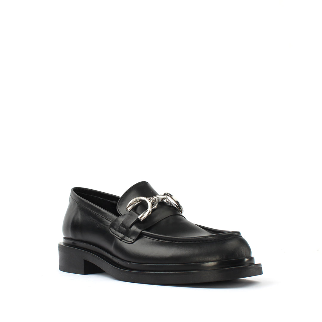 Women's Black Leather Loafers (029-20144)