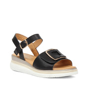 Women’s Black Leather Velcro Strap Platform Sandals (789-42106)
