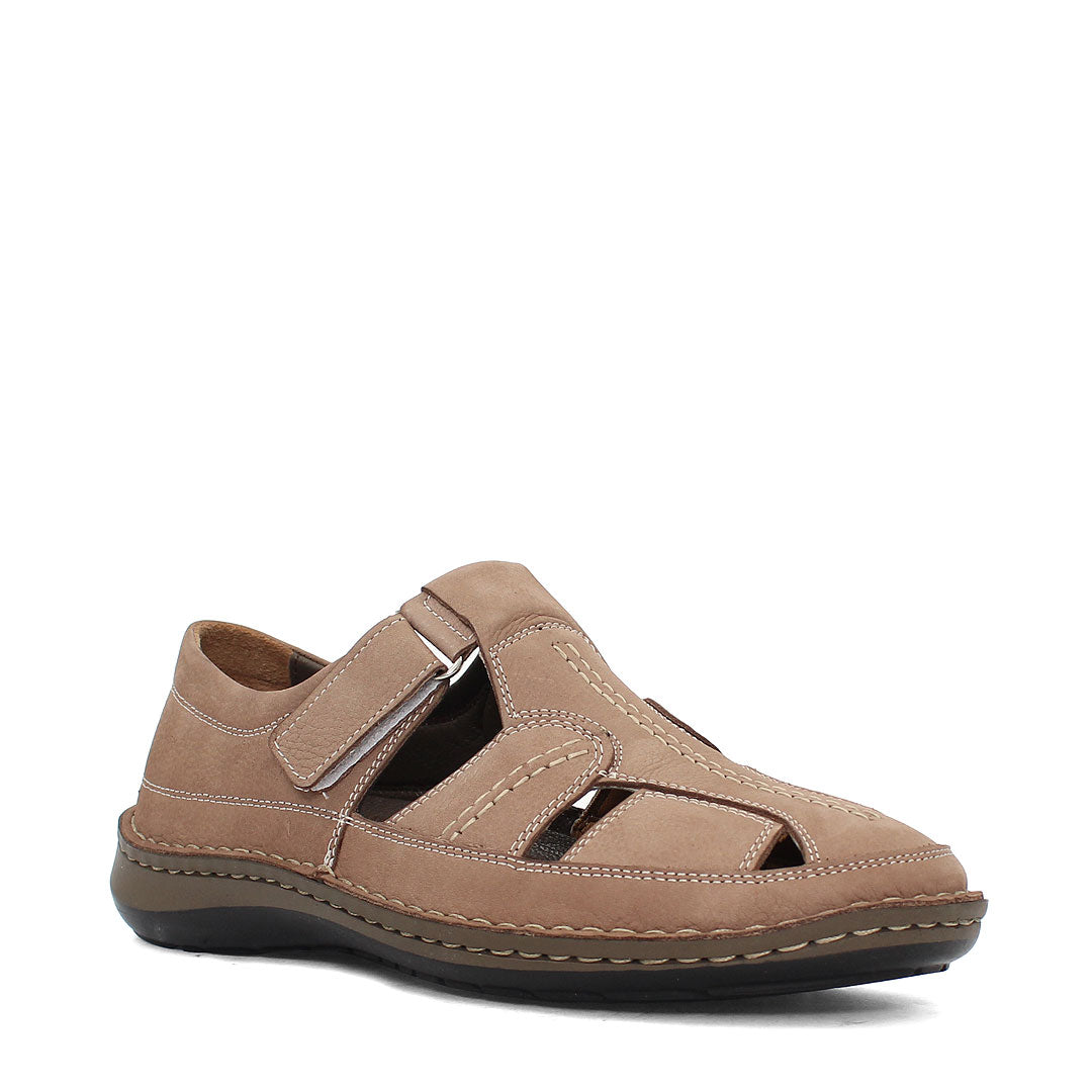 Herren Nubuk Fischer-Sandalen Sand – Bequeme Klettverschluss-Schuhe (763-5301)