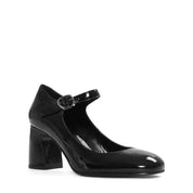 Damen Mary Jane Pumps aus schwarzem Lackleder mit Blockabsatz und Riemen (752-31700)
