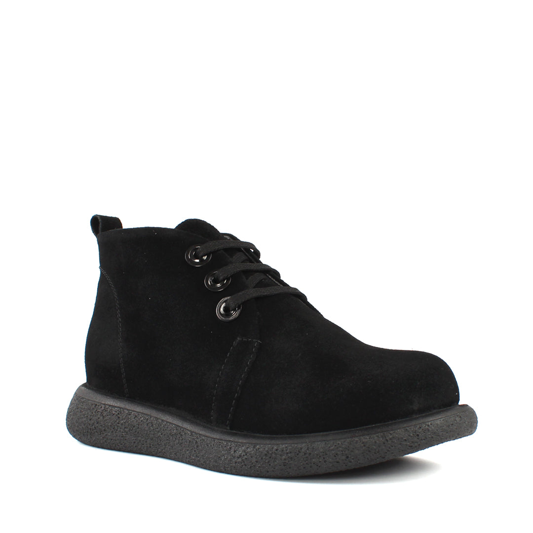 Damen Schwarze Wildlederstiefel mit Flacher Sohle (687-21910)