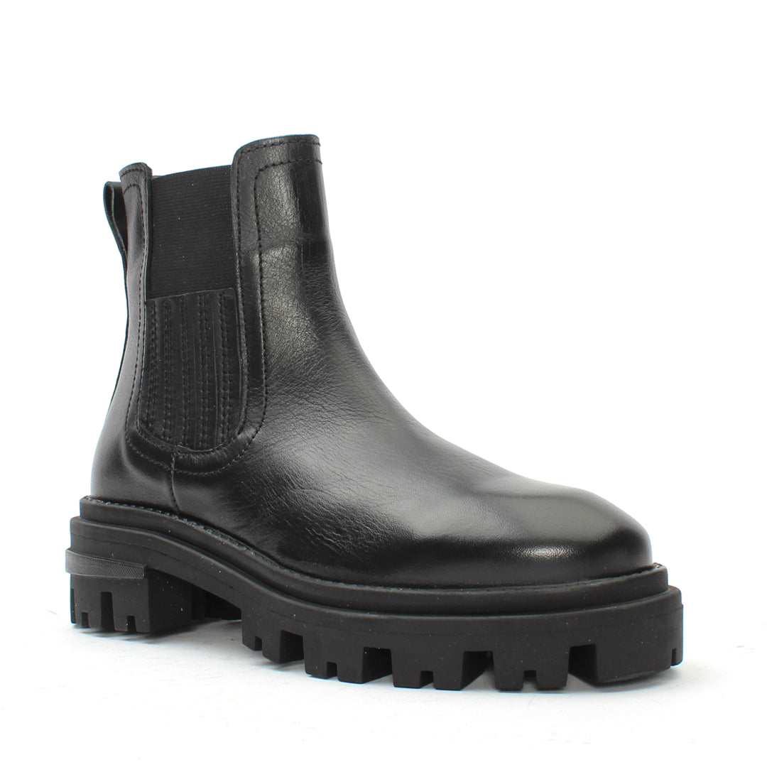 Damen Schwarze Leder-Chelsea-Stiefel mit Blockabsatz (029-20124)