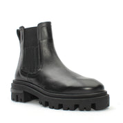 Damen Schwarze Leder-Chelsea-Stiefel mit Blockabsatz (029-20124)