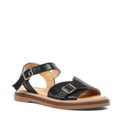 Women’s Black Leather Velcro Strap Platform Sandals (789-42104)