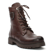 Damen Braune Leder-Schnürstiefel mit Warmfutter (494-721)