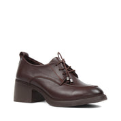 Damen Oxford Schuhe Braun Glattleder mit Blockabsatz und Schnürung (727-28639)