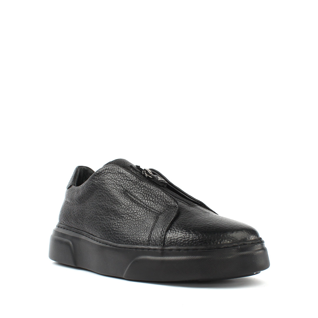Men's Black Leather Zipper Sneakers (675-117)