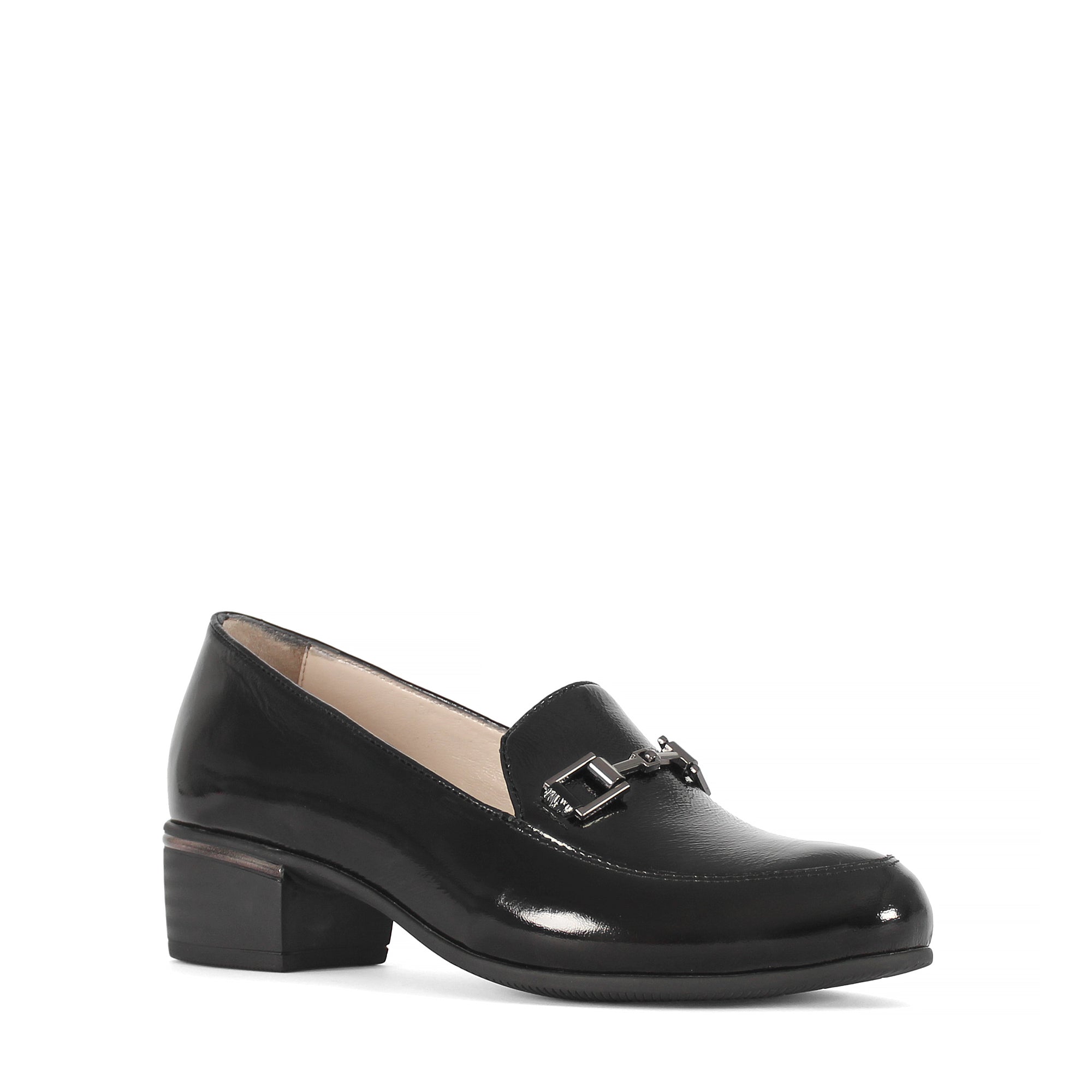 Damen Schwarze Lackleder-Klassikschuhe mit Blockabsatz (494-25823)