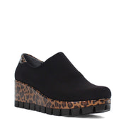 Damen Plateau-Slipper – Schwarz mit braunem Leo-Muster (317-401)