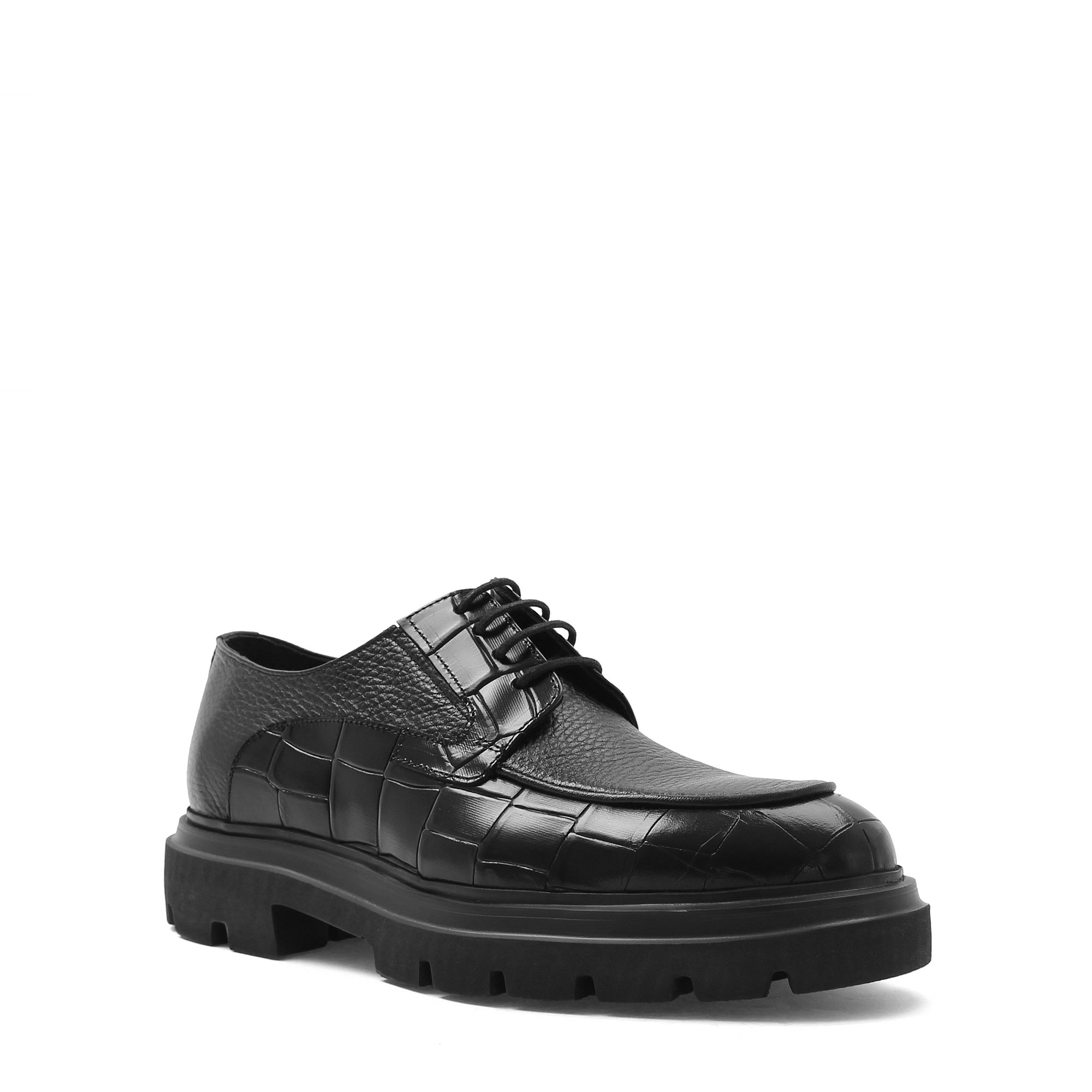 Herren Klassische Schuhe aus Schwarzem Croco-Leder (064-1040)