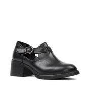 Damen Blockabsatz Schuhe Schwarz Leder mit Schnallenriemen (727-28634)