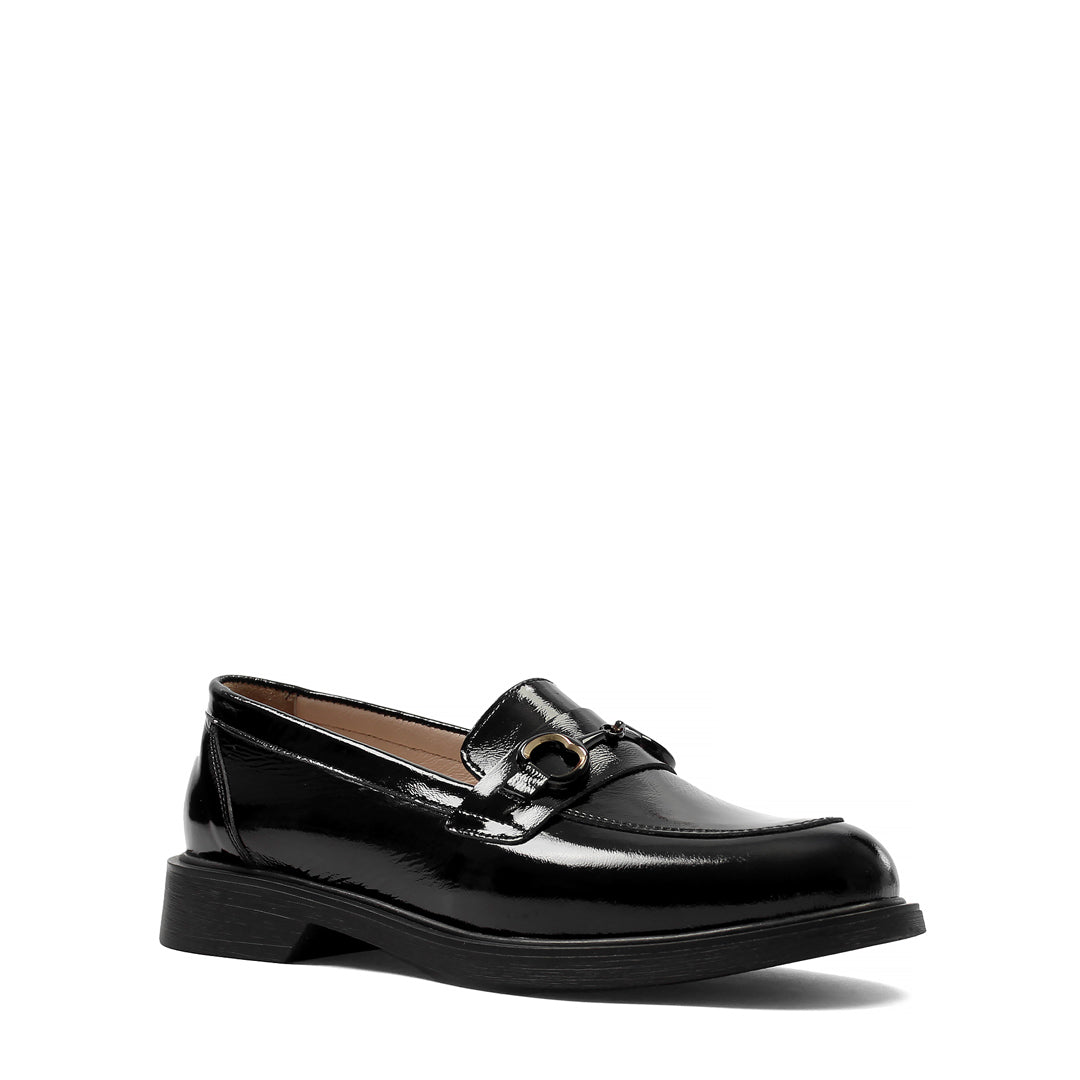 Damen Schwarze Lackleder Loafer mit Stilvollem Akzent (494-25824)