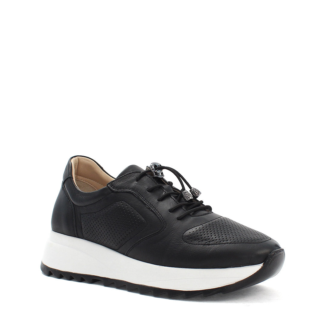 Damen Sneaker Schwarz aus Leder mit Perforation (366-28219)