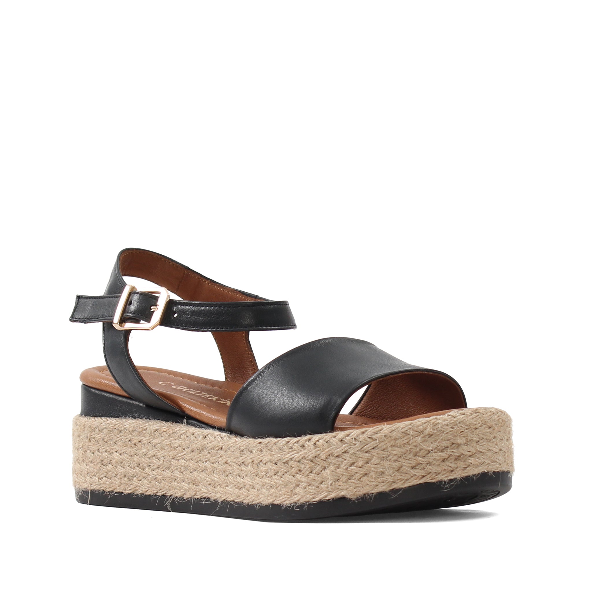 Damen Keilsandalen aus cognacfarbenem Wildleder mit Bastsohle (297-27512)