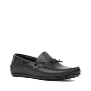 Herren Slipper aus schwarzem Leder mit Schleife und Gummisohle (606-210)