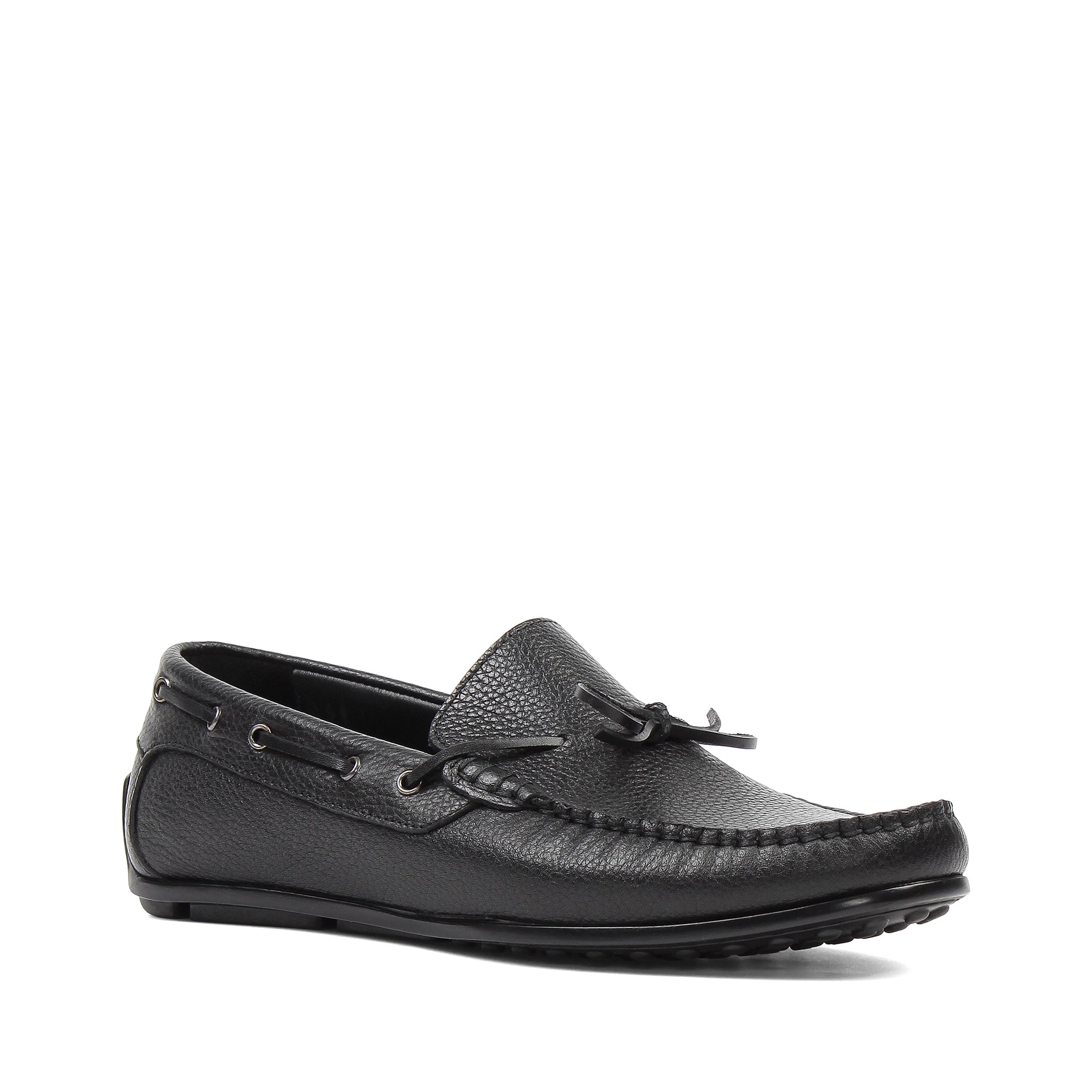 Herren Slipper aus schwarzem Leder mit Schleife und Gummisohle (606-210)