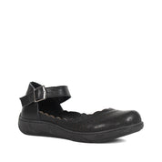 Damen Mary Jane Ballerinas aus schwarzem Leder mit Lochmuster und Schnalle (288-31106)