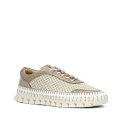 Damen Leder-Sneaker in Beige mit Lasercut-Muster und Kontrastdetails (759-33502)