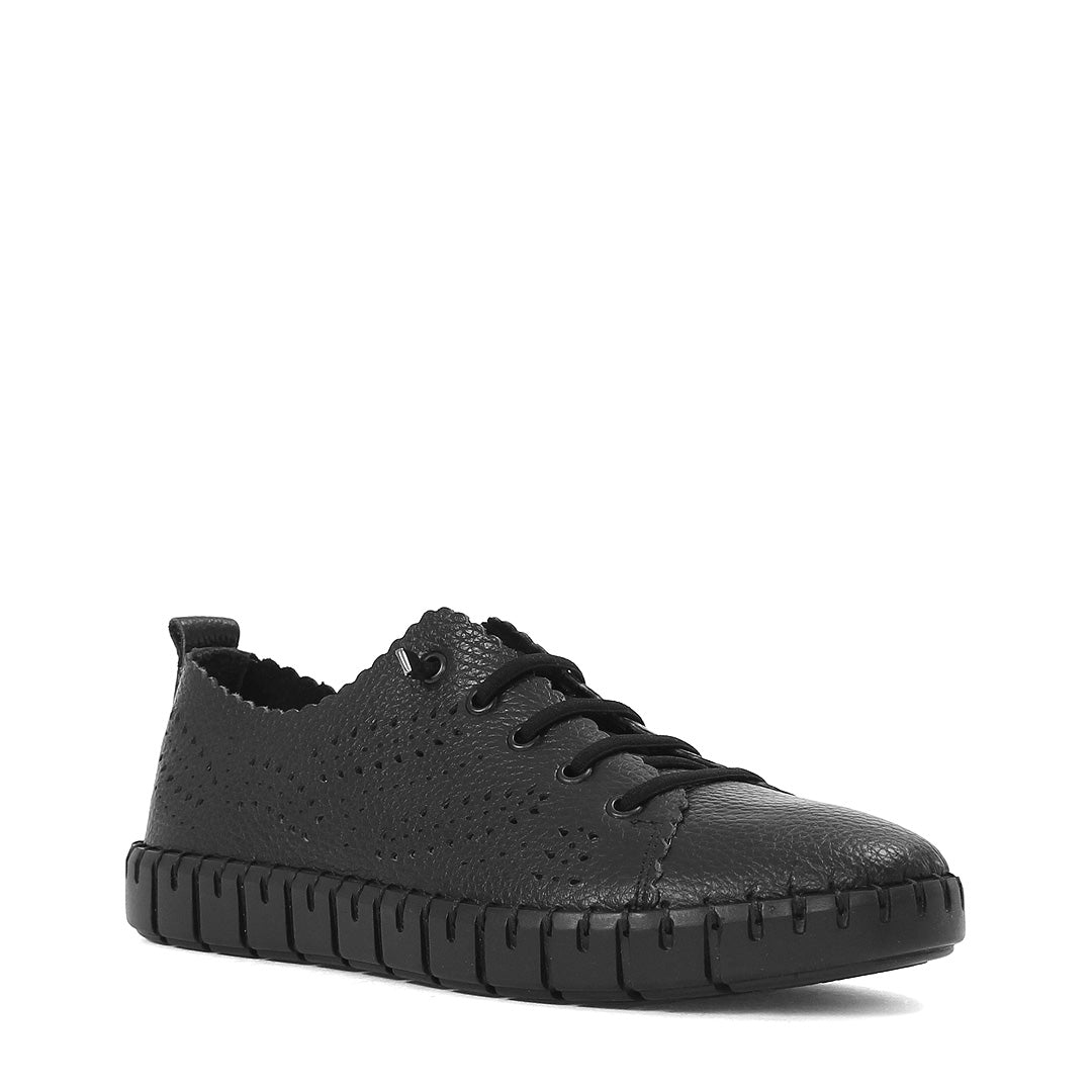Damen Sneaker aus schwarzem Leder – Leicht & Atmungsaktiv (664-25913)
