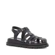 Women's Black Leather Fisherman Sandals with Adjustable Buckle (728-28505)