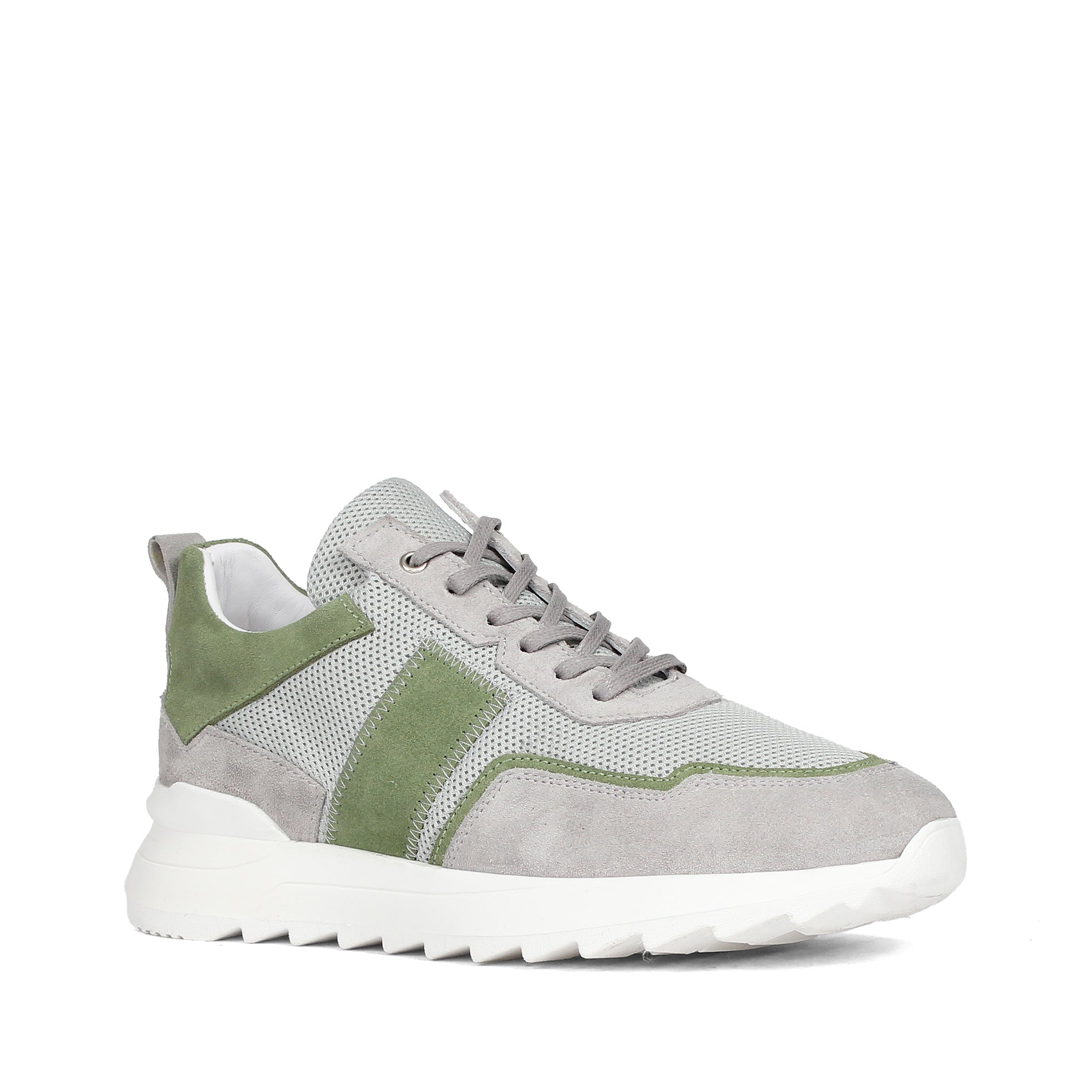 Herren Sneaker aus grauem Wildleder mit grünem Mesh (448-1913)