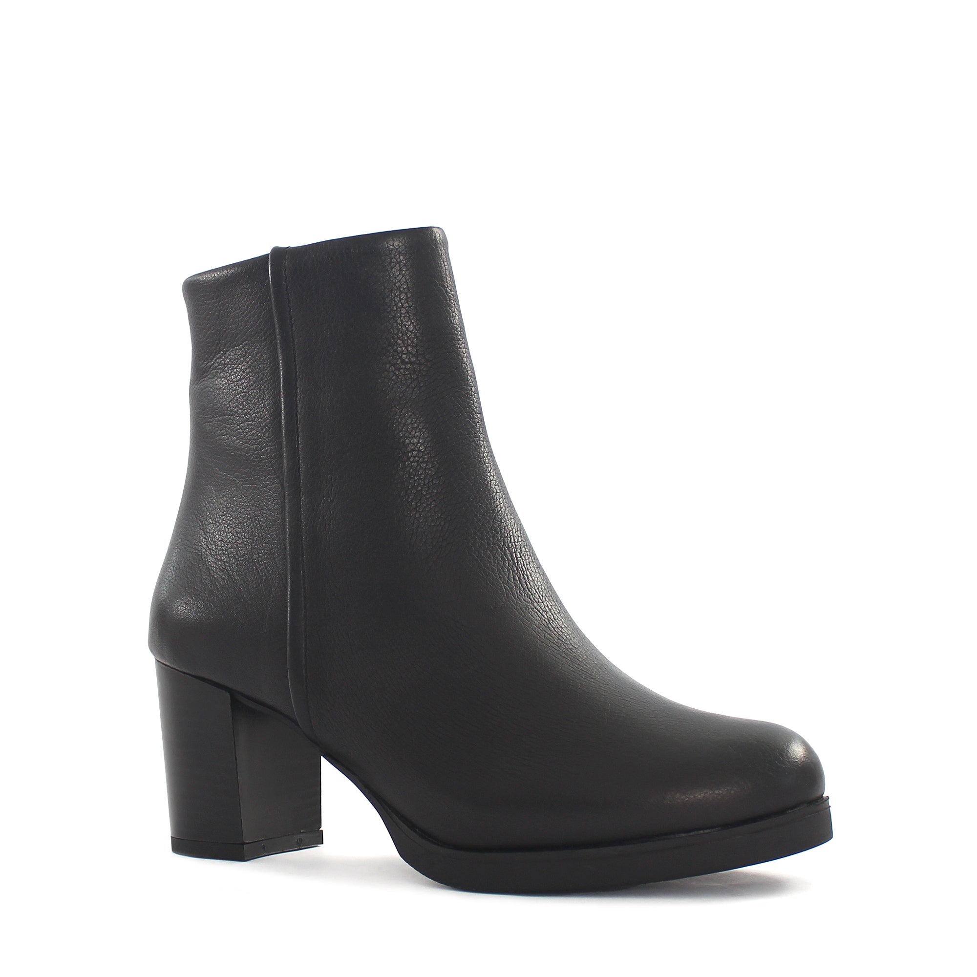 Damen Schwarze Leder-Stiefeletten mit Blockabsatz (625-23945)