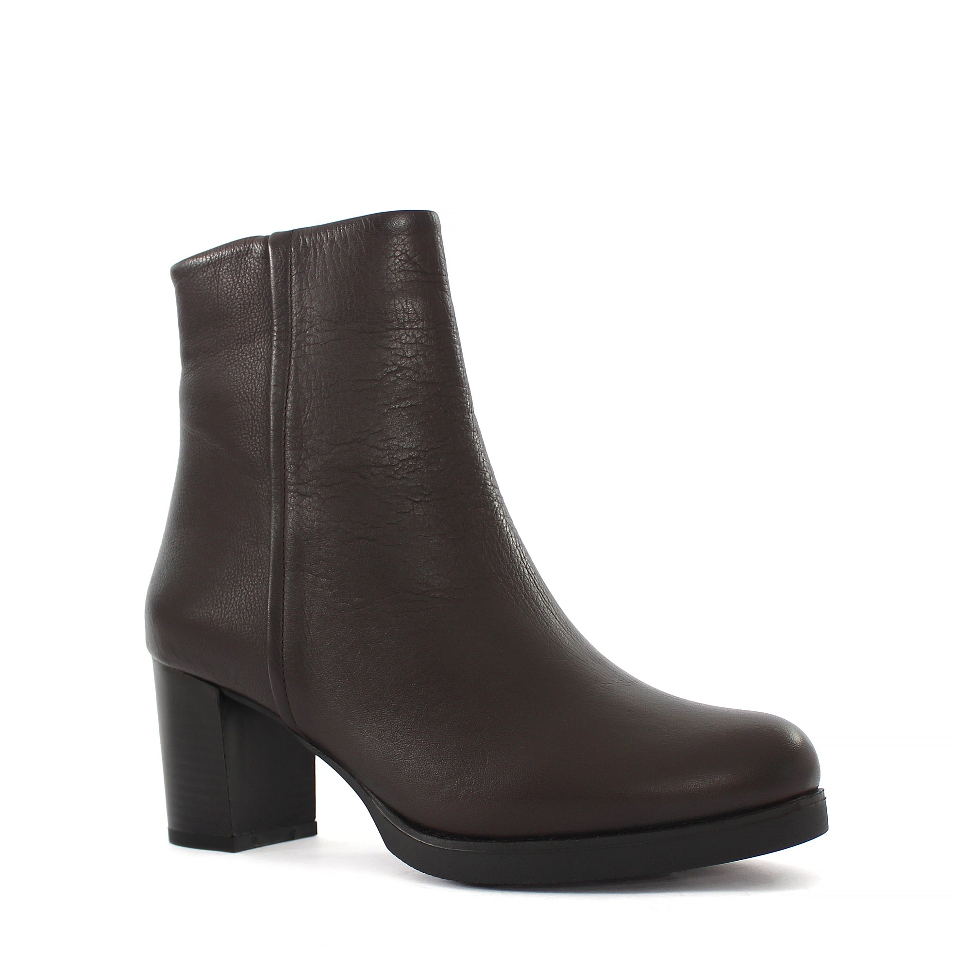 Damen Braune Leder-Stiefeletten mit Blockabsatz (625-23945)