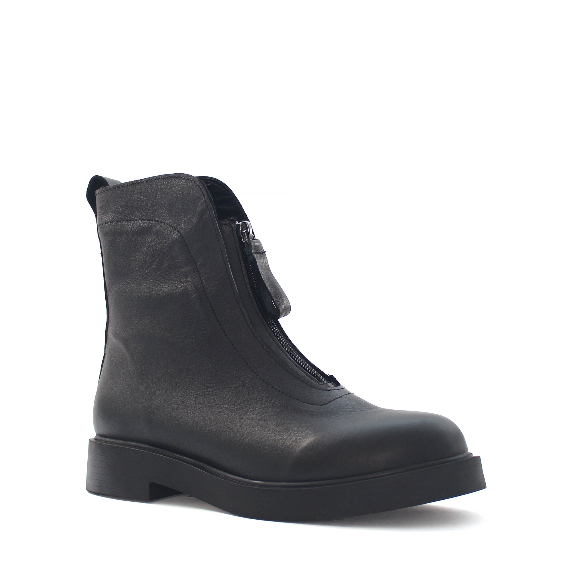 Damen Schwarze Lederstiefeletten mit Reißverschluss (338-23422)