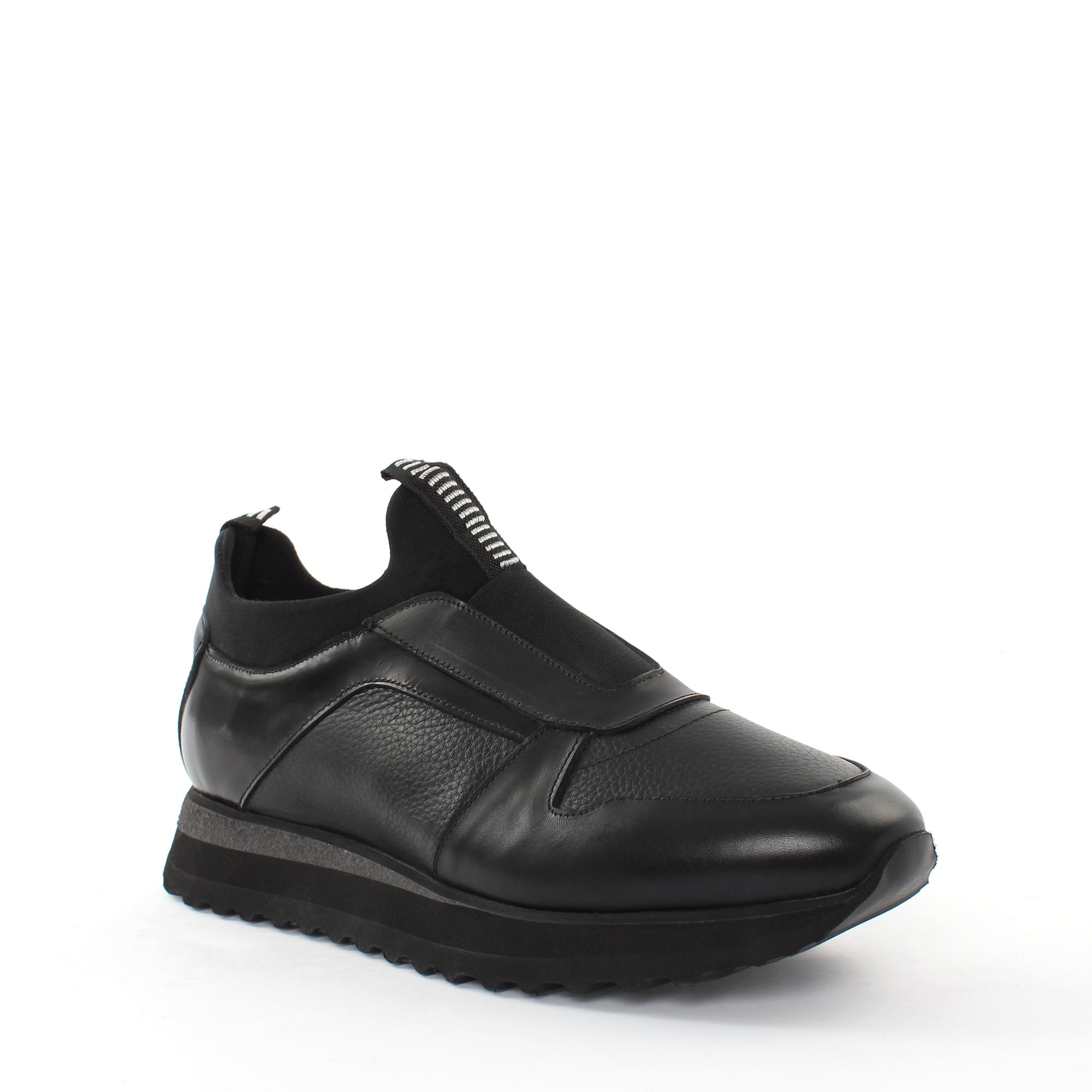 Herren Schwarze Slip-On Sneakers aus Leder (395-2857)