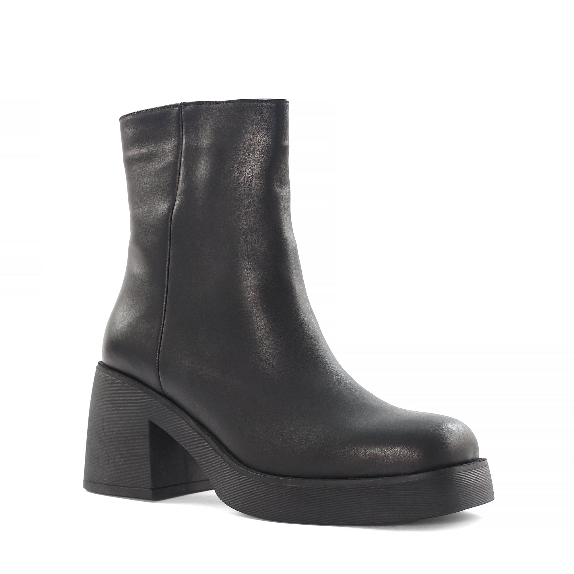 Damen Schwarze Lederstiefel mit Blockabsatz (720-27426)
