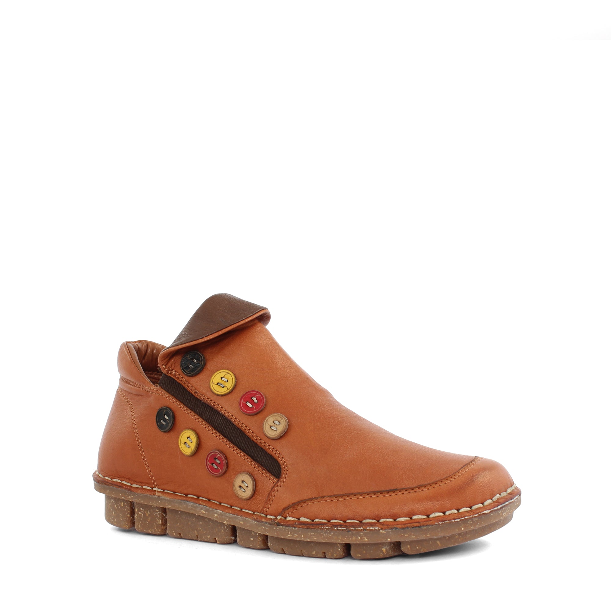 Damen Hellbraune Lederstiefel mit dekorativen Knöpfen (581-29306)
