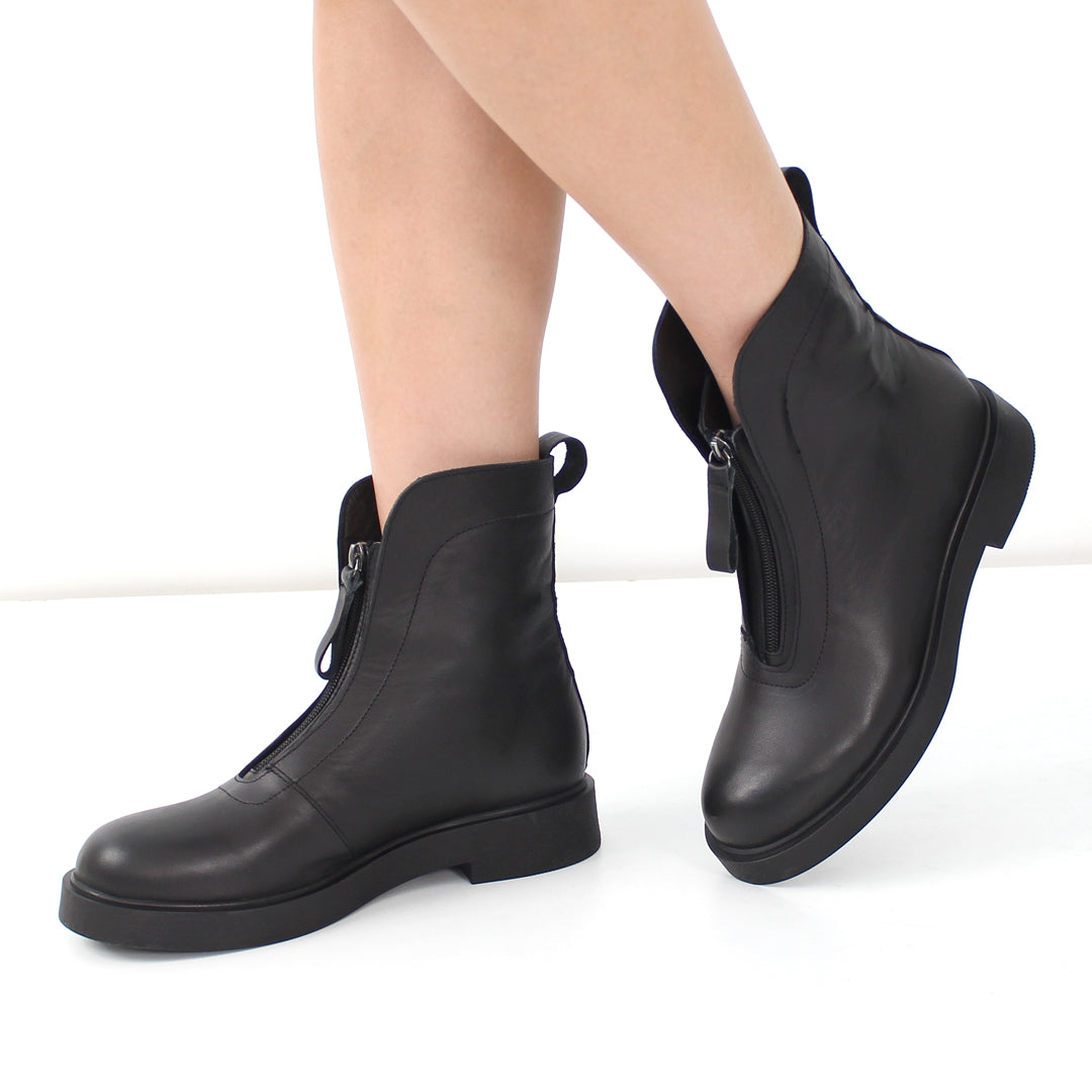 Damen Schwarze Lederstiefeletten mit Reißverschluss (338-23422)