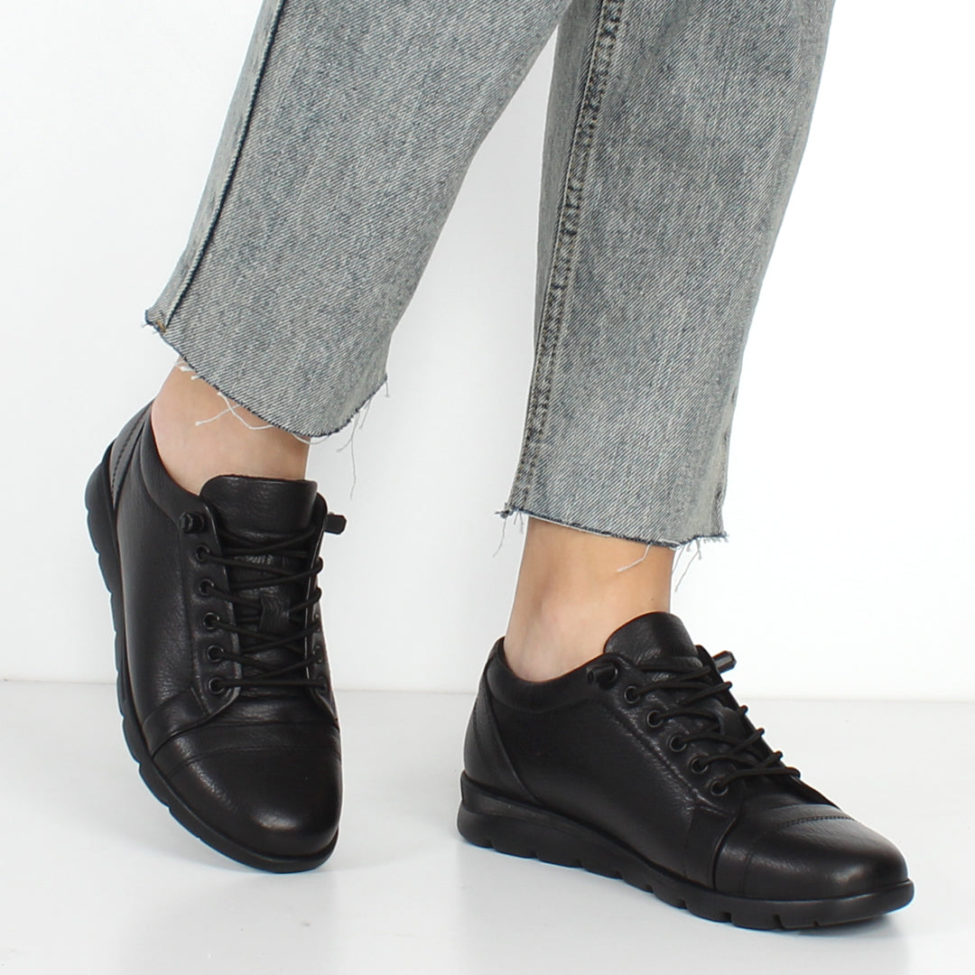 Damen Schwarze Leder-Freizeitschuhe für Herbst und Winter (376-20409)