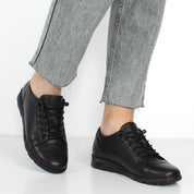 Damen Schwarze Leder-Freizeitschuhe für Herbst und Winter (376-20409)