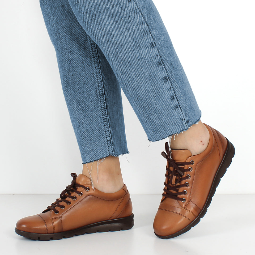 Damen Hellbraune Leder-Freizeitschuhe für Herbst und Winter (376-20409)