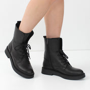 Damen Schwarze Leder-Schnürstiefel (376-20434)