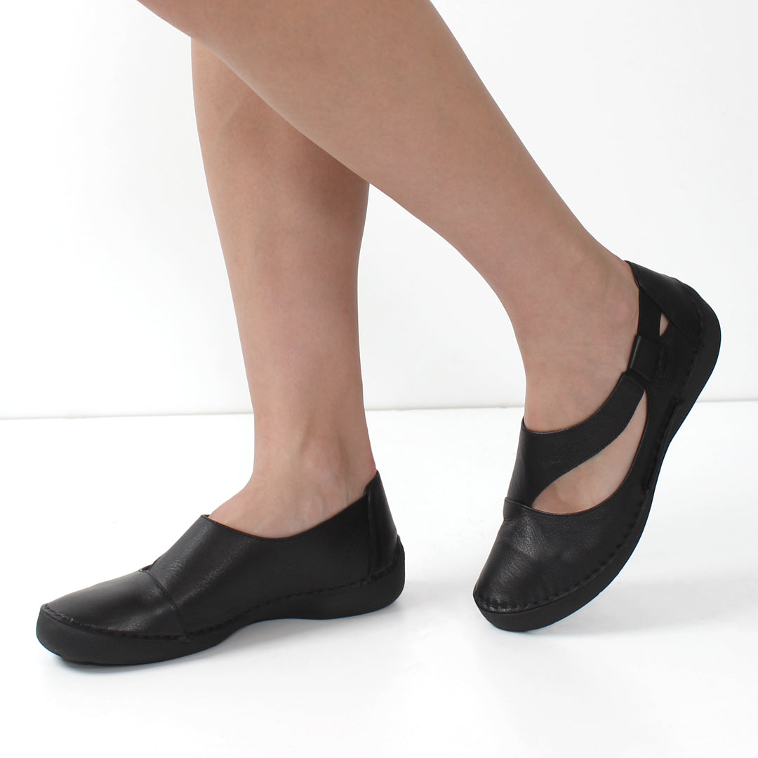 Damen Schwarze Leder-Ballerinas mit Komfort-Absatz (383-20964)