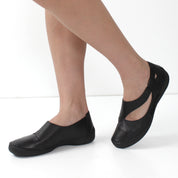 Damen Schwarze Leder-Ballerinas mit Komfort-Absatz (383-20964)