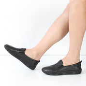 Damen Schwarze Leder-Ballerinas für Freizeit (383-4035)