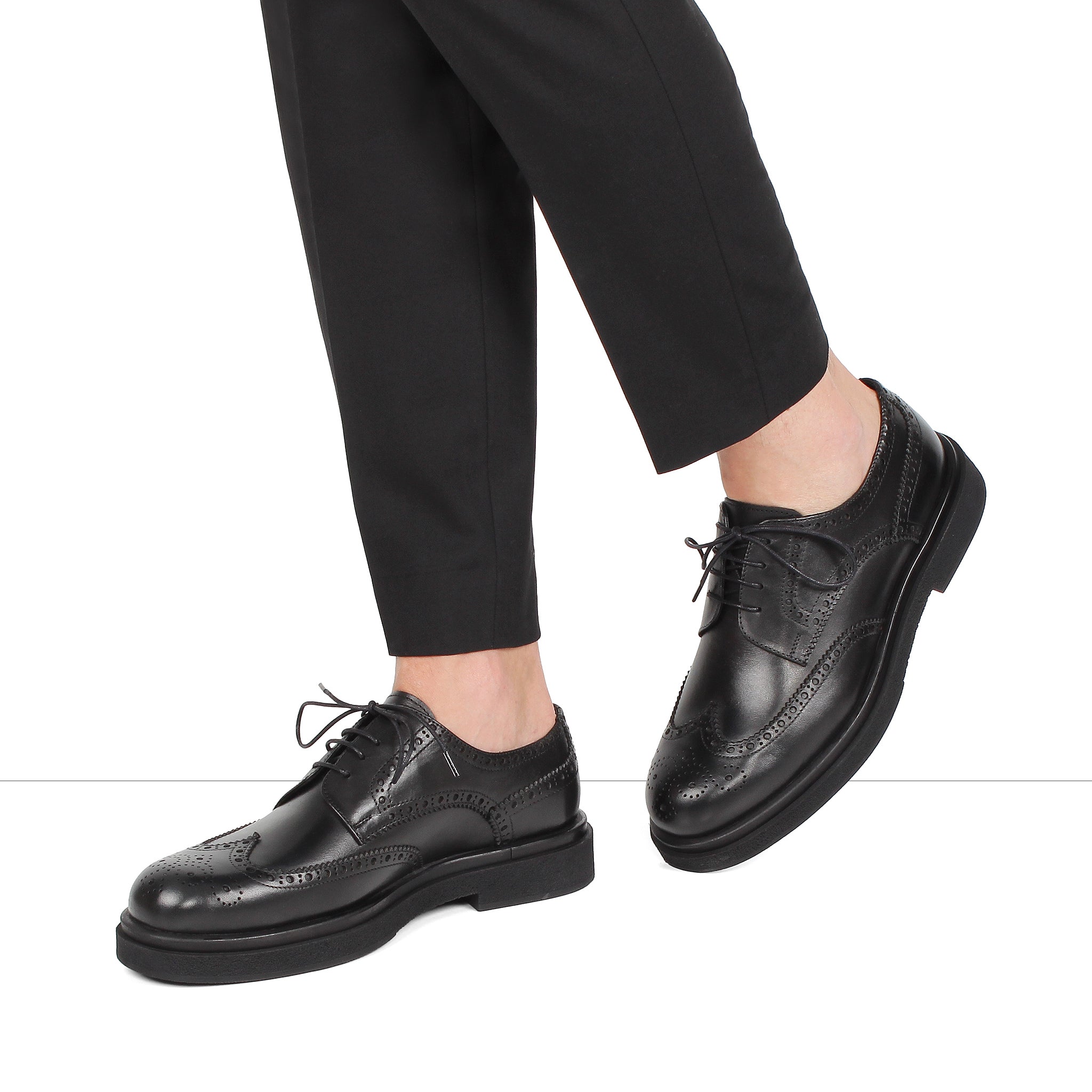 Elegante Herren Derby-Schuhe aus schwarzem Leder mit Brogue-Muster (395-2887)