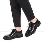 Herren Derby-Schuhe aus schwarzem Glanzleder mit Kappnaht und EVA-Sohle (395-2888)